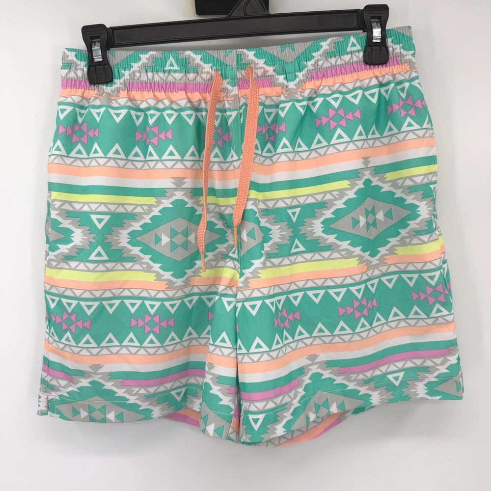 Chubbies‎ Swim Trunks Men Small Teal Geometric Tribal 5.5" Inseam Elastic Waist